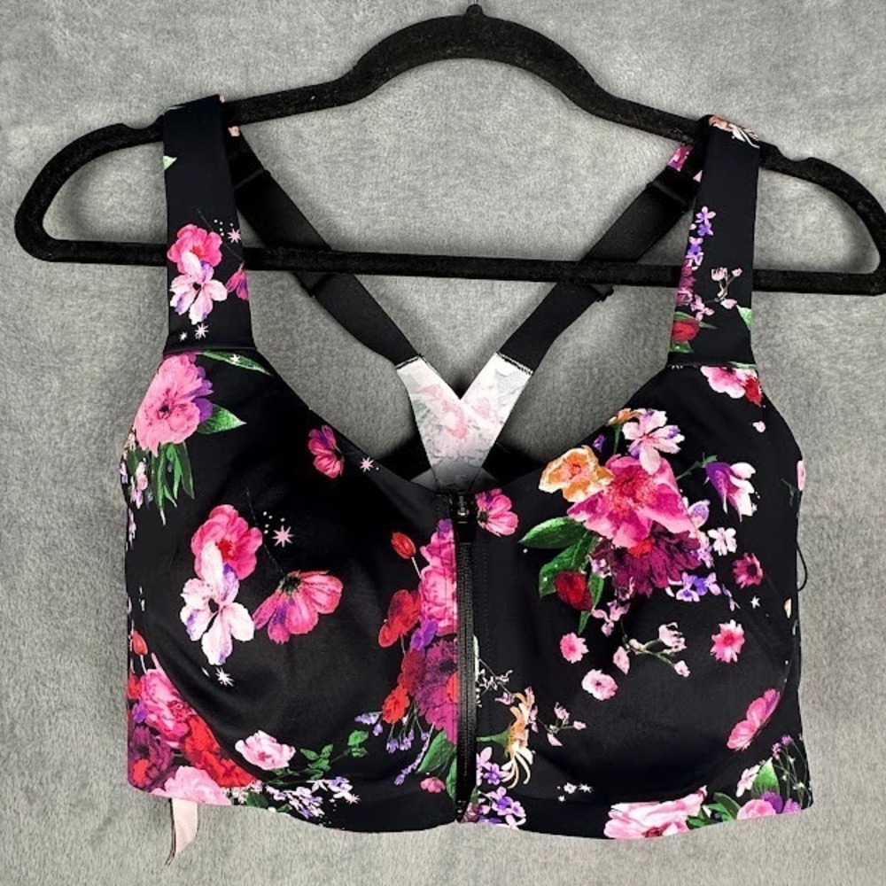 Victorias Secret Sport Bra 38DDD Black Floral Incredible Knockout Ultra Max Gym